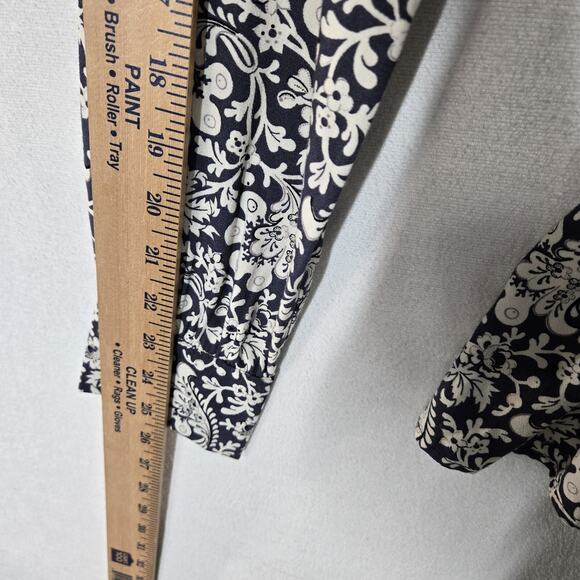 Loft Belted Top Sz S Blue White Floral Print Back Keyhole Long Sleeve Button - Picture 12 of 13